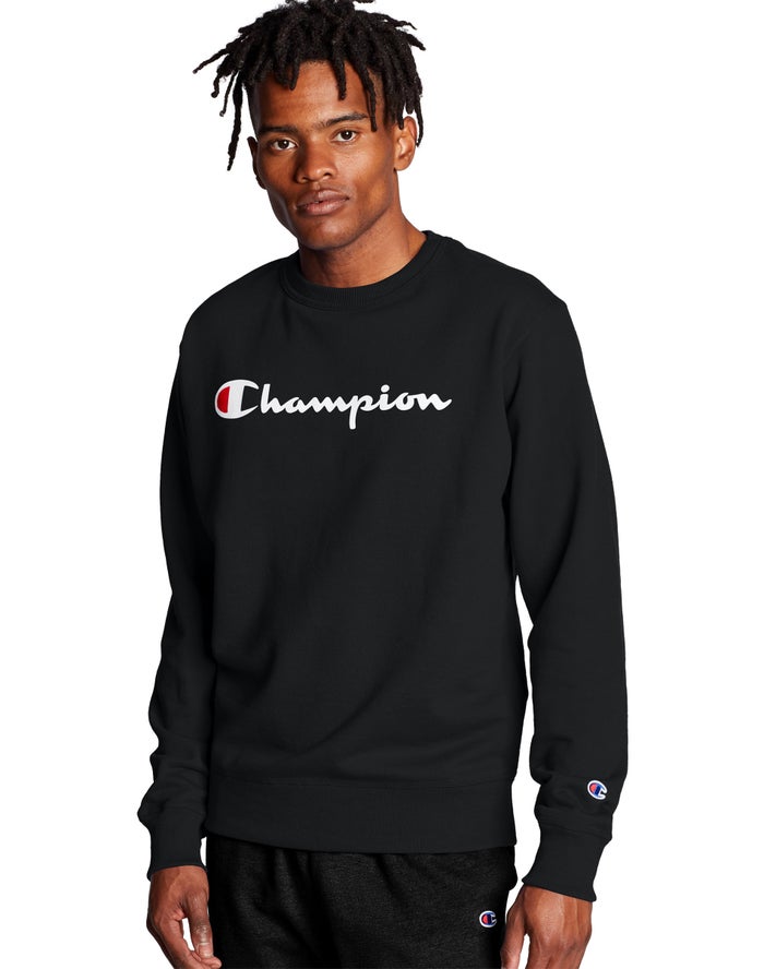 Champion Powerblend Crew Script Logo Sweatshirt Heren - Zwart - Belgie 6437UGAOC